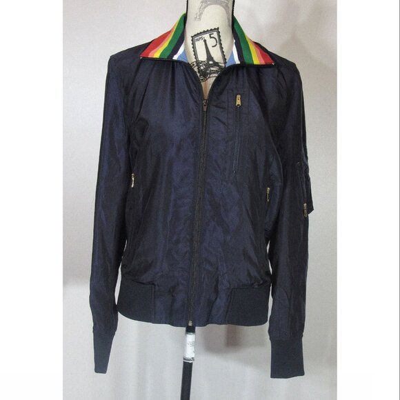 Paul Smith Contrast Collar Bomber Jacket Navy, with Rainbow Collar, Men's Size S - Picture 1 of 8